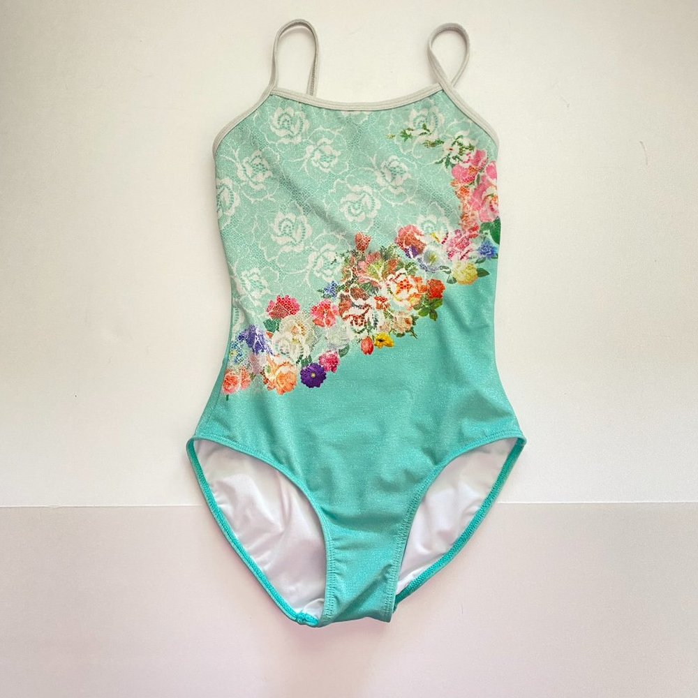 Ballet Rosa Leotard Girls Size 10 Aqua Floral Print Dance NWOT